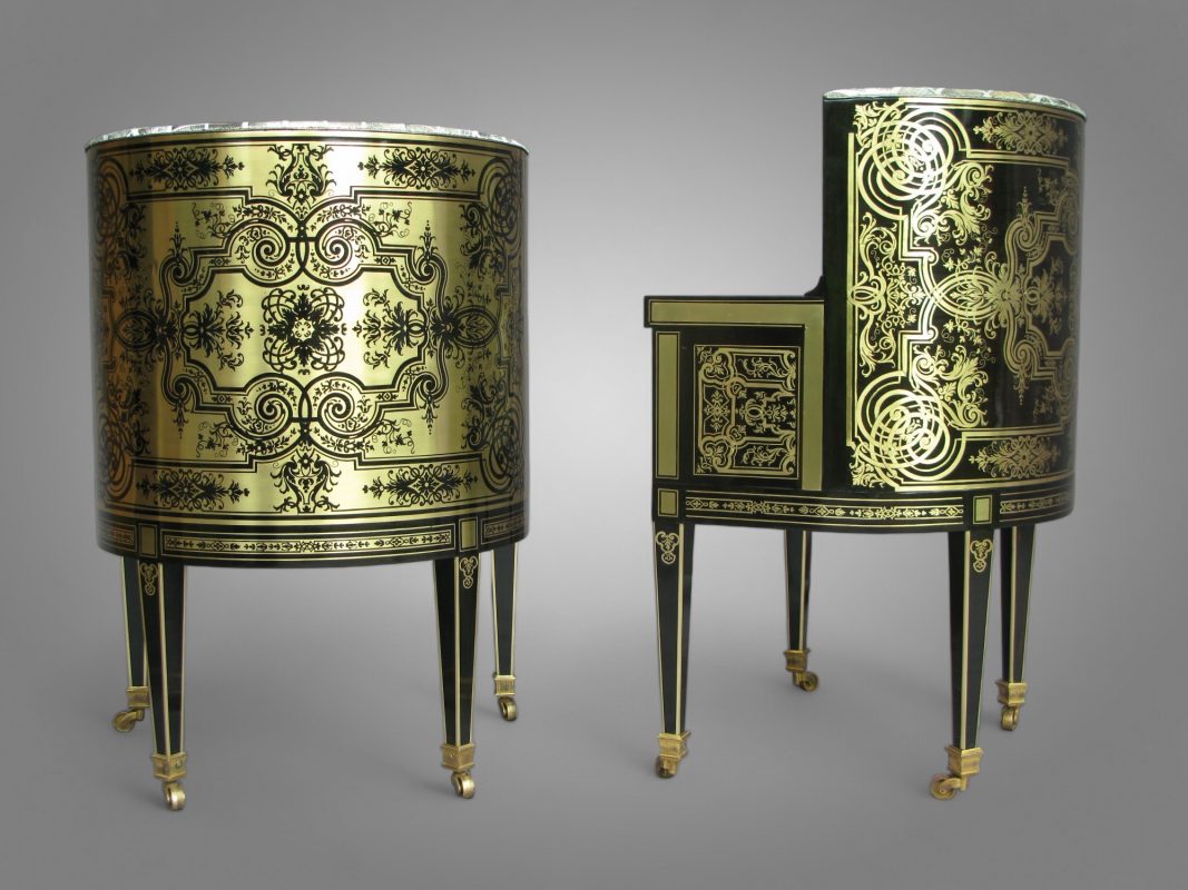 Restaurateurs meubles précieux fauteuils Boulle - Antique marquetry furniture restoration Paris EPV